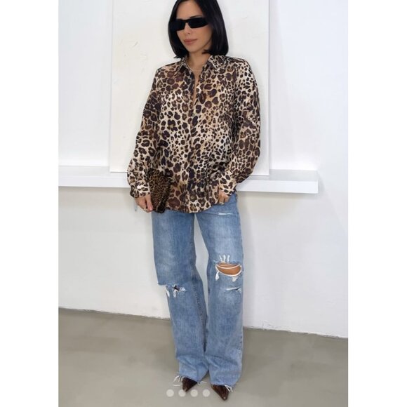 Jones New York Leopard Print Wrap Collared Shirt Small - Picture 9 of 10